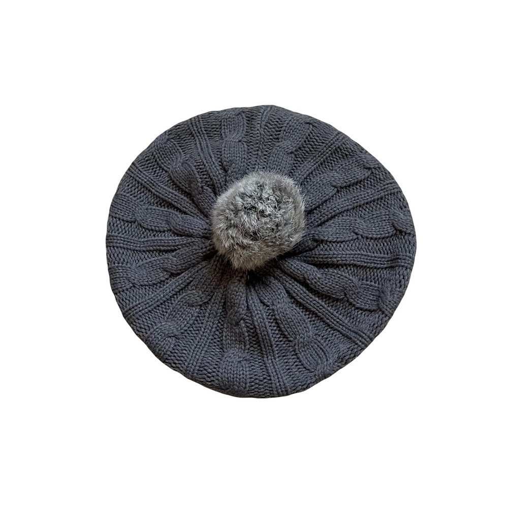 Vintage beret with rabbit fur pompom